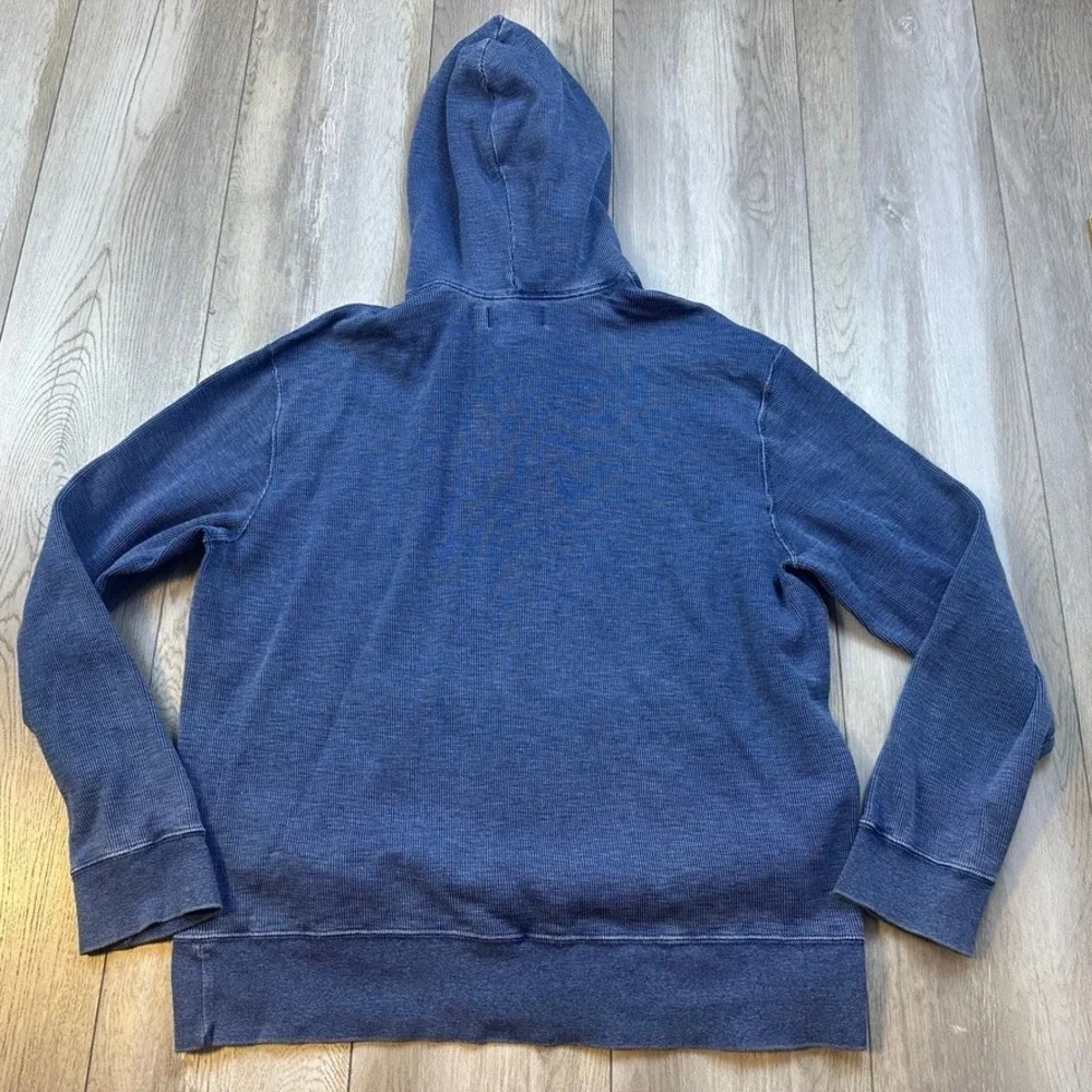 Polo Ralph Lauren Mens Blue Waffle Knit Henley Hoodie Vintage Thermal Large